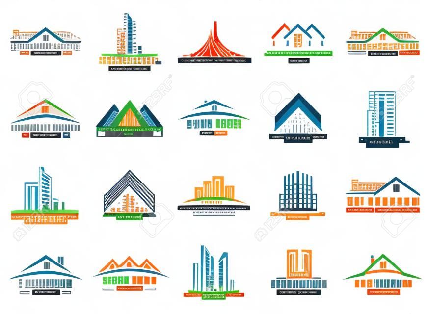 Impostare e raggruppare logo vettoriale immobiliare, edilizia e costruzioni