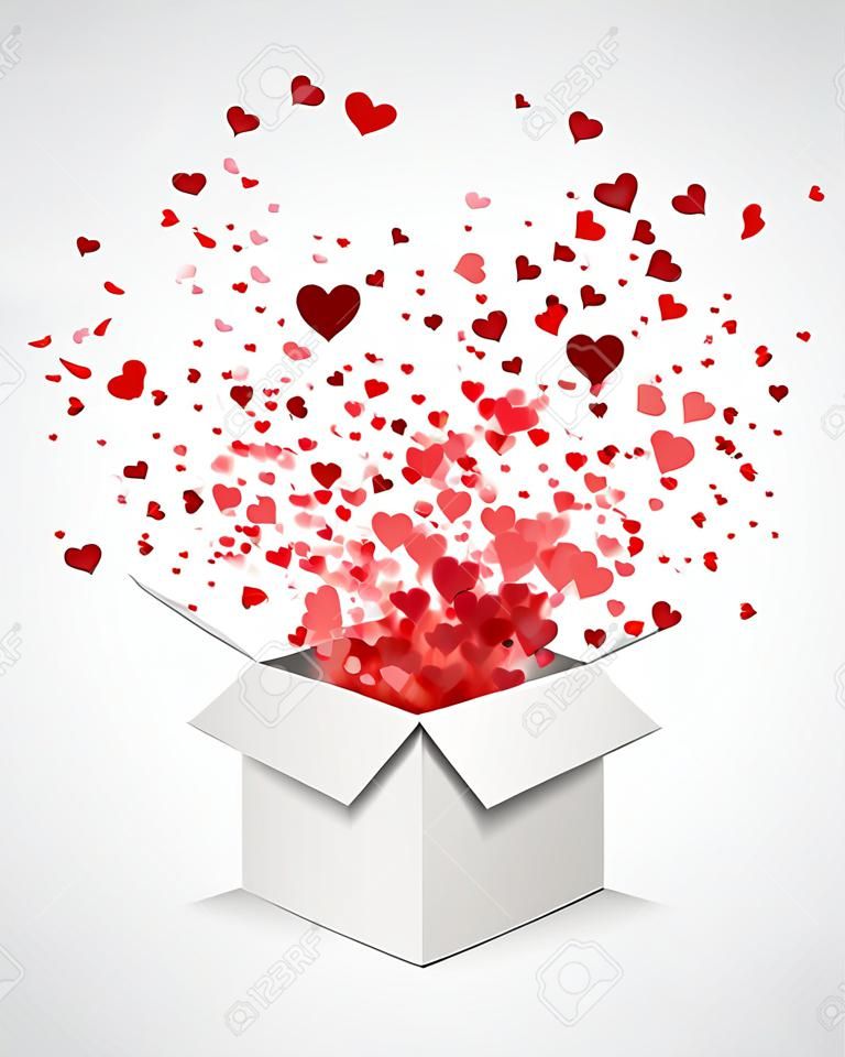 Gift box present with fly hearts Valentine day vector illustration