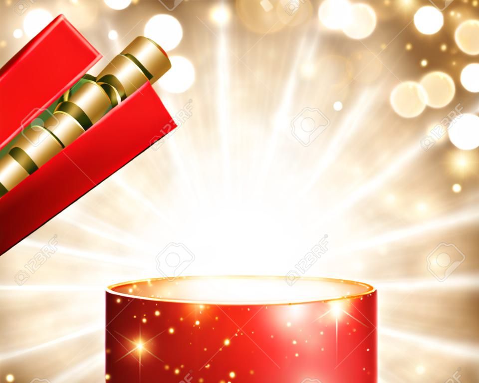 Ouvert cadeau et de la lumière des feux d'artifice de Noël vecteur de fond