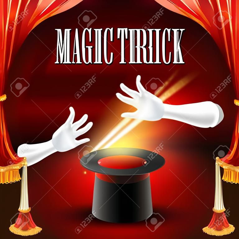 Spettacolo di magia, circo, concetto di spettacolo. Illustrazione vettoriale EPS 10