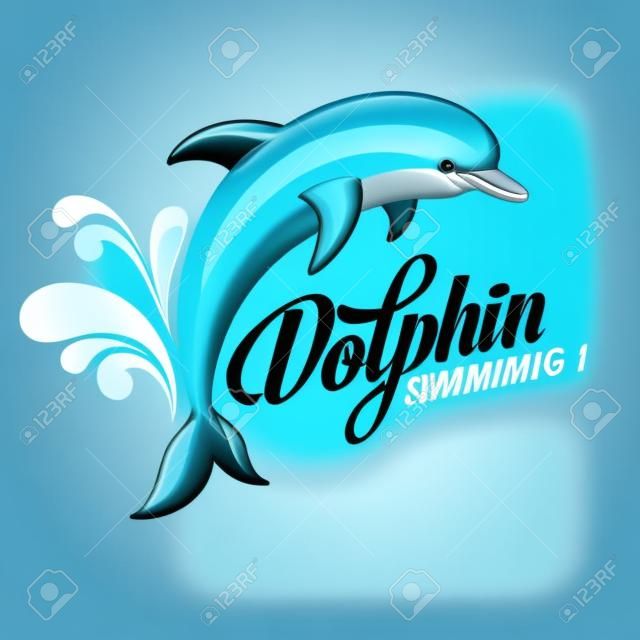 海豚。游泳池的標誌模板。矢量插畫EPS 10