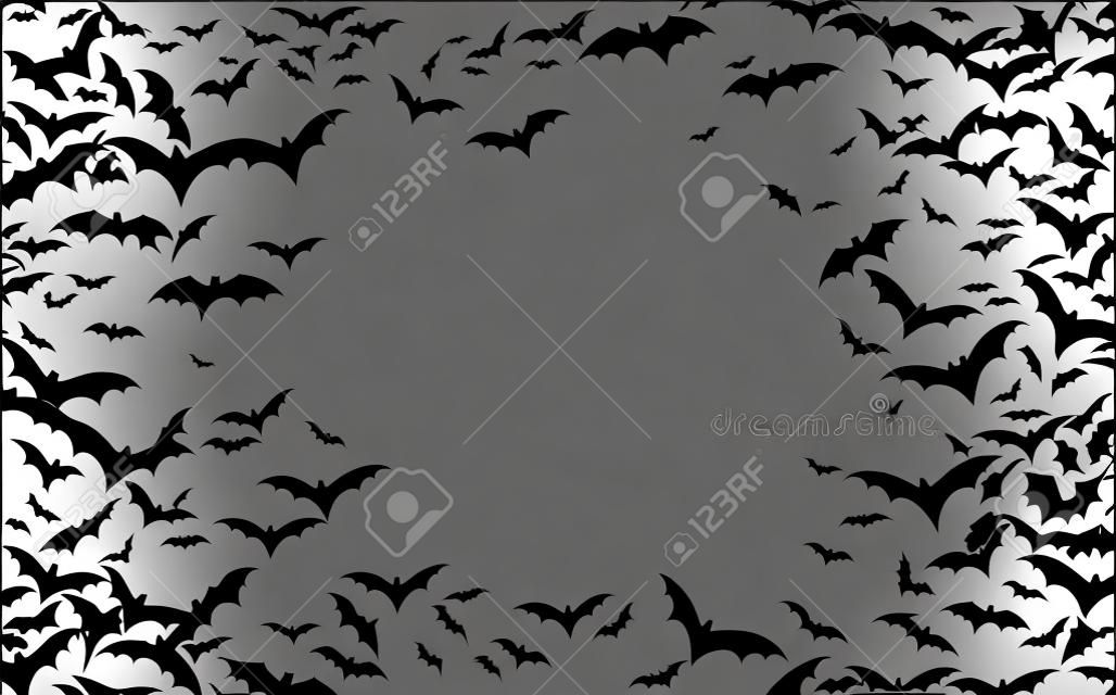 Schwarze Schattenbild der Fledermäuse lokalisiert auf transparentem Hintergrund. Traditionelles Halloween-Gestaltungselement. Vektorillustration EPS10