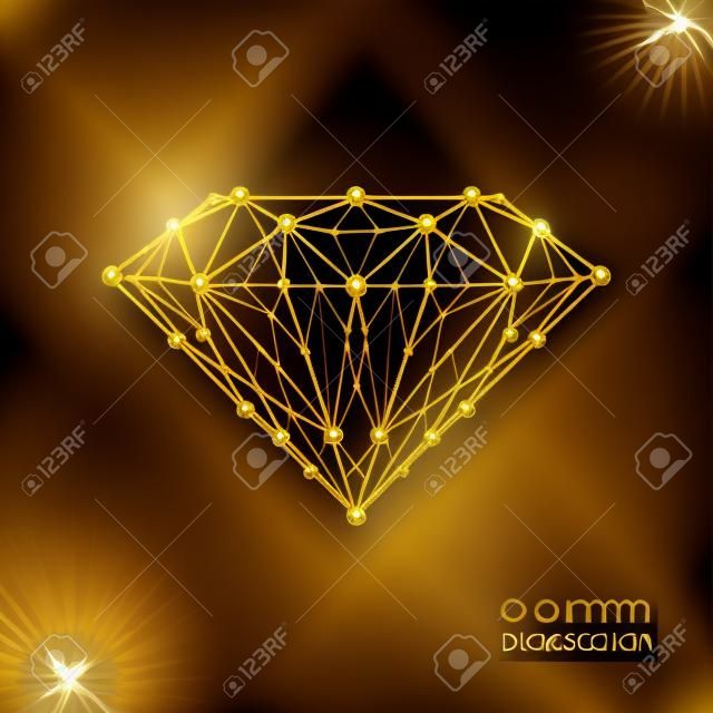 Geometrical shape of the gold diamond lattice of molecular. Abstract form of the diamond, forms design background, vector composition of a triangle. Isolated on black background. Vector.