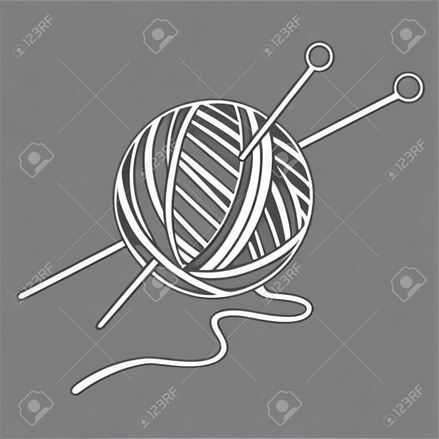 Ilustracji wektorowych kontur rysunek przędzy piłkę z igłą do szycia. Ikona Yarn ball