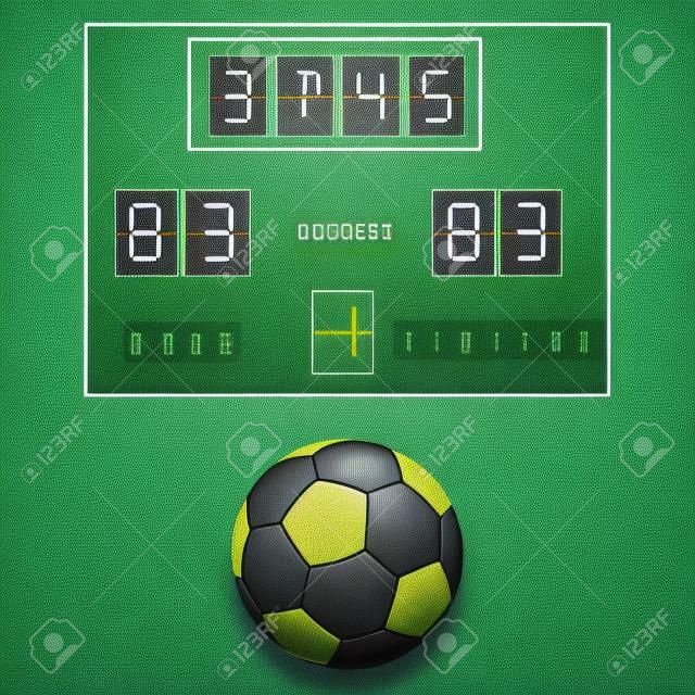 raster illustration of football scoreboard and football ball. Soccer scoreboard. Home and visitor scoreboard