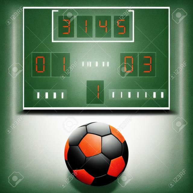 raster illustration of football scoreboard and football ball. Soccer scoreboard. Home and visitor scoreboard