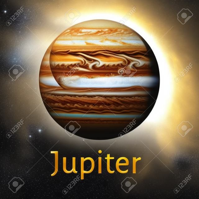 Vector illustration Jupiter planet from solar system isolated on white background. Jupiter planet icon