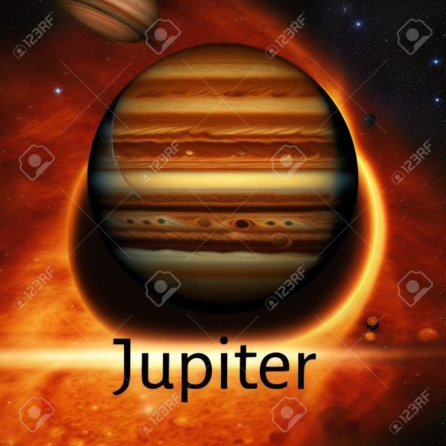 Vector illustration Jupiter planet from solar system isolated on white background. Jupiter planet icon