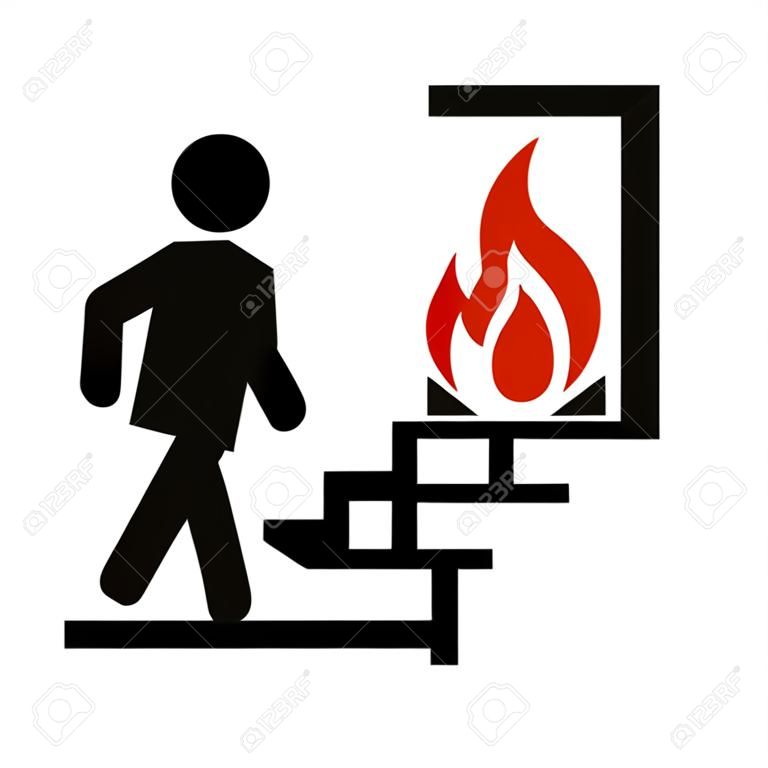 Raster illustration do not use elevator in case of fire sign, symbol. In case of fire use the stairs icon isolated on white background