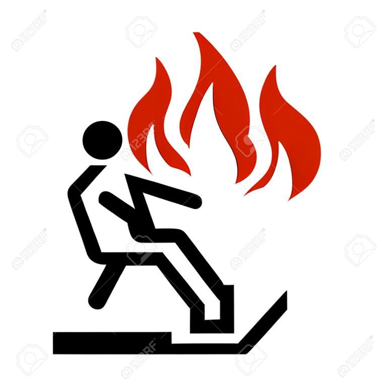 Raster illüstrasyon yangın durumunda asansörü kullanmayın işareti, sembol. Yangın durumunda beyaz arka planda izole edilmiş merdiven simgesini kullanın.