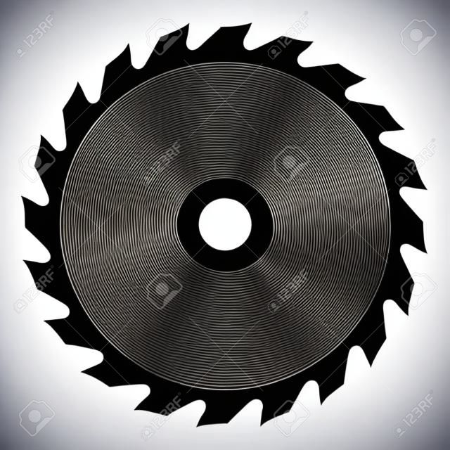 Black silhouette of circular saw blade isolated on white background. Vector