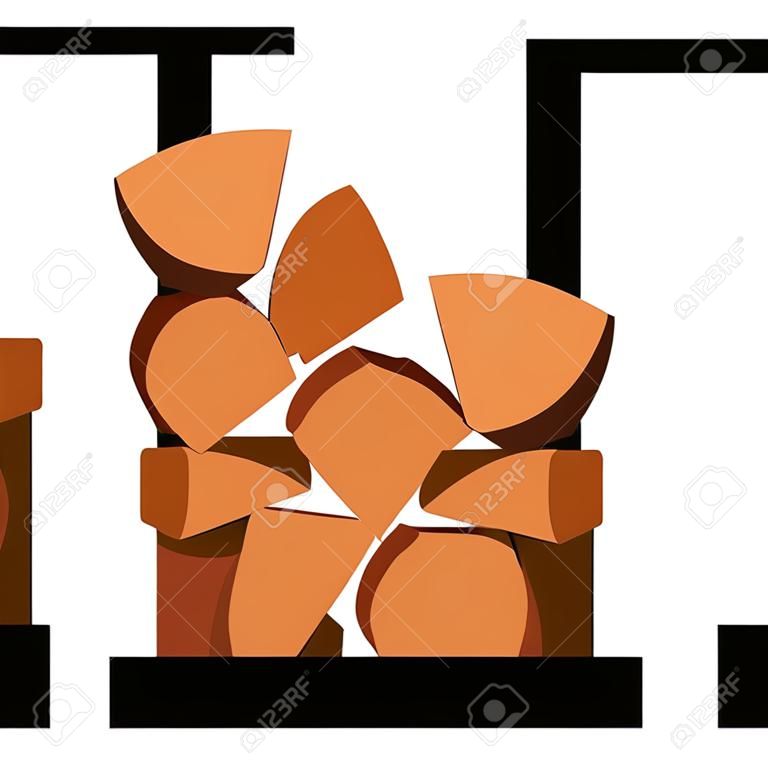 Fireplace stand full of chopped logs isolated on white background. Firewood stack. Vector