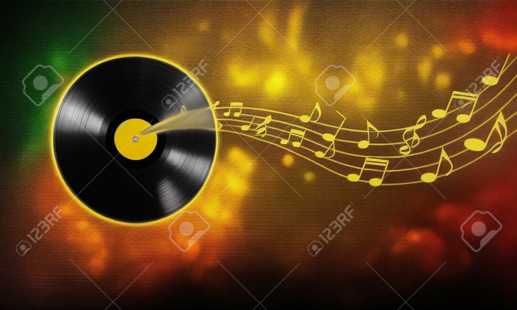Vinyl with departing notes. Sound musical technology. Banner