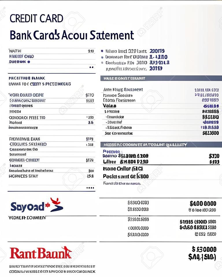Credit Card Bank Account Statement Finance Document Sjabloon