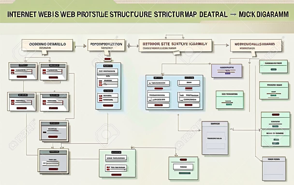 Struktura Internet Web Site Navigation Map Prototype Framework Diagram. Site koncepcyjne makiety Web.