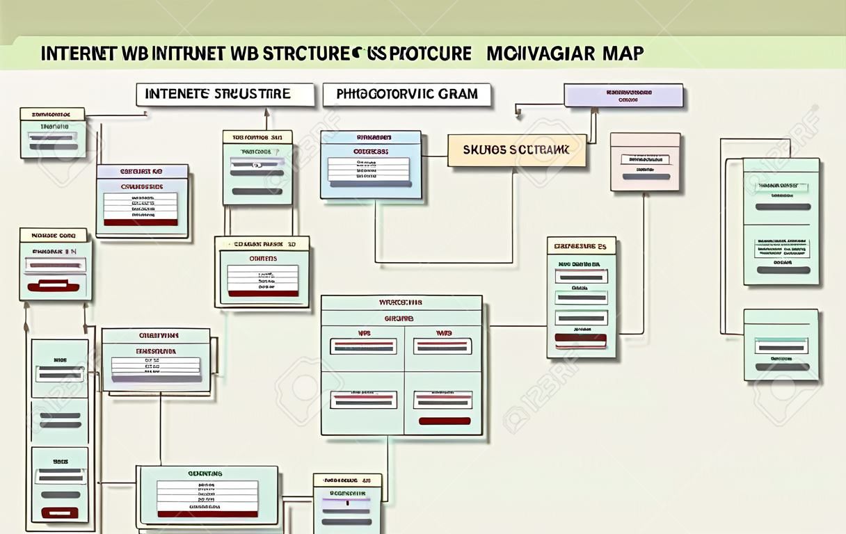 Internet Web Site Structure Navigation Map Prototype Framework Diagram. Web Site conceptual mock-up.