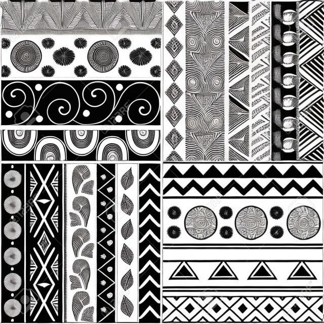 Tribal striped hand drawn seamless pattern  Geometric black-white background  Swatches of seamless pattern included in the file 