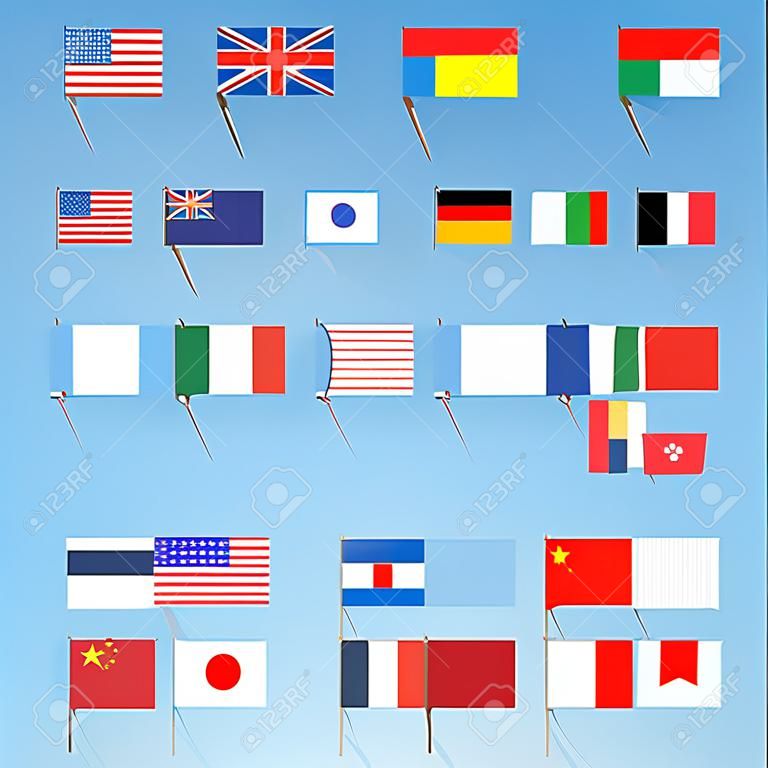 bandiere degli stati degli Stati Uniti, Cina, Gran Bretagna, Francia, Russia, Canada, Italia, Germania, Giappone. Eps10