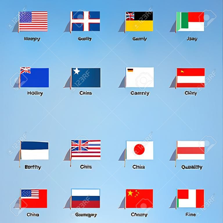 bandiere degli stati degli Stati Uniti, Cina, Gran Bretagna, Francia, Russia, Canada, Italia, Germania, Giappone. Eps10