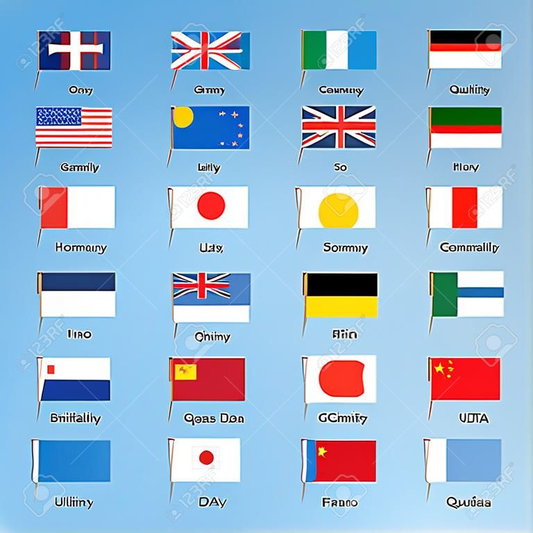 flags of the States of the United States, China, Britain, France, Russia, Canada, Italy, Germany, Japan. Eps10