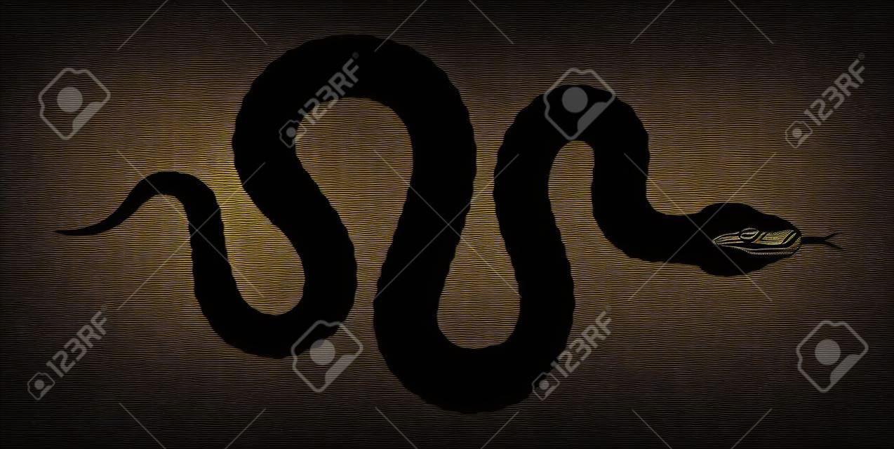 Ilustracja sylwetka węża. Wąż czarny na białym tle na białym tle. Projekt tatuażu wektor.