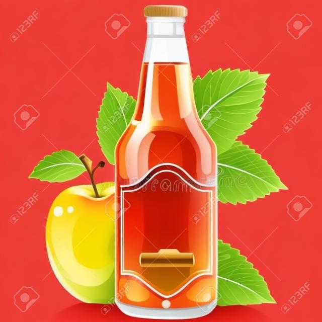 bottle of apple cider drink with apple fruit on the side vector illustration