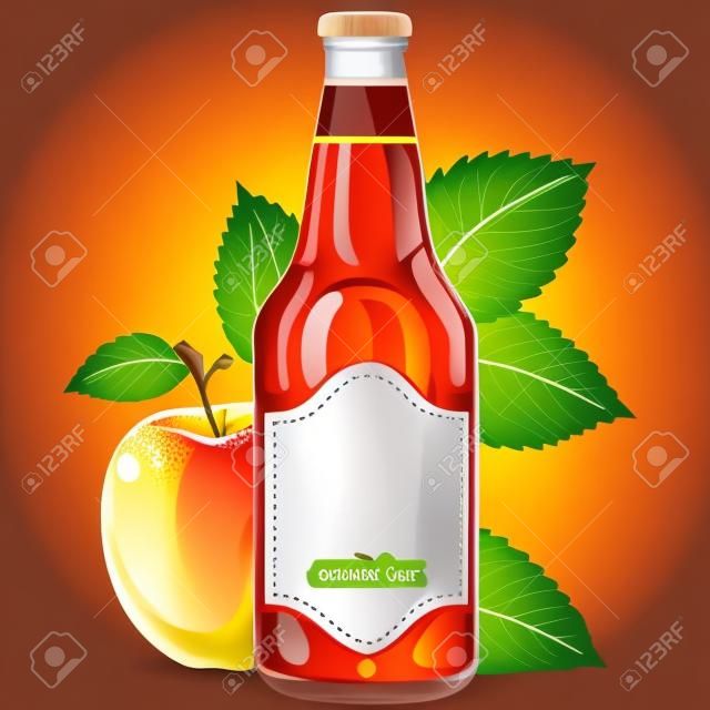 bottle of apple cider drink with apple fruit on the side vector illustration