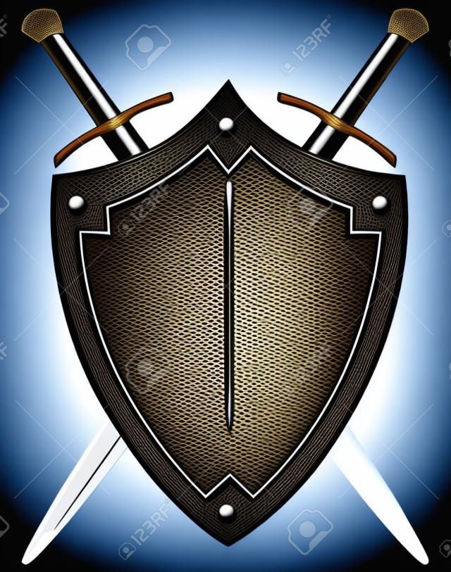 A set of double-edged swords medieval shield. Vector illustration.