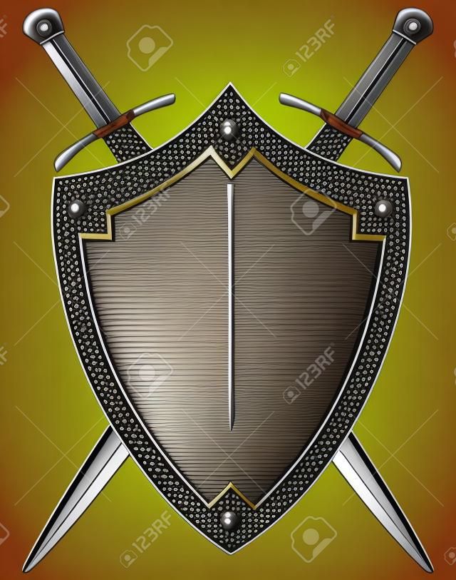 A set of double-edged swords medieval shield. Vector illustration.