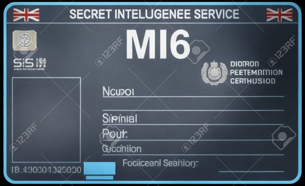 De identiteit van een geheim agent van MI 6. Certificatie Geheime Inlichtingendienst in Engeland.