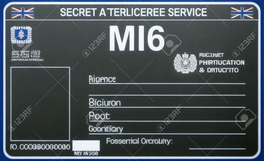 De identiteit van een geheim agent van MI 6. Certificatie Geheime Inlichtingendienst in Engeland.