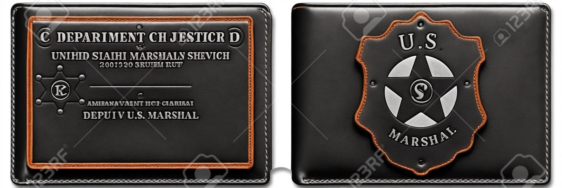 The identity card US Marshal with a metal sign in a leather wallet.