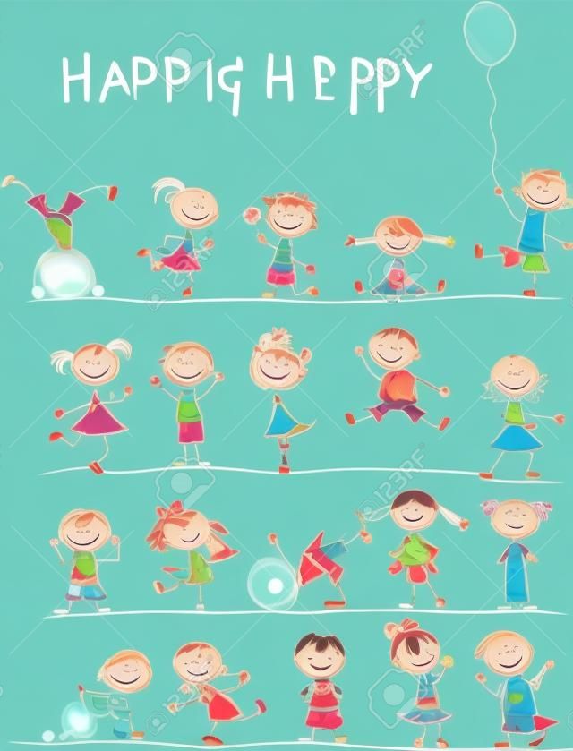 Śliczne szczęśliwe dzieci, cartoon