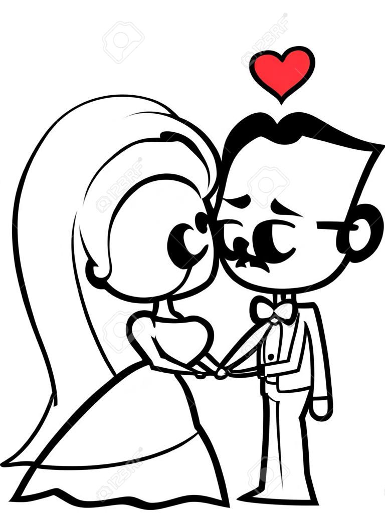 Noivo e noiva dos desenhos animados do casamento