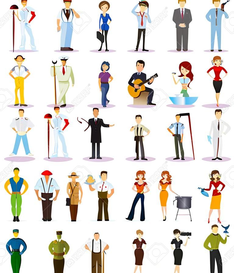 Personajes de vectores de dibujos animados de diferentes profesiones