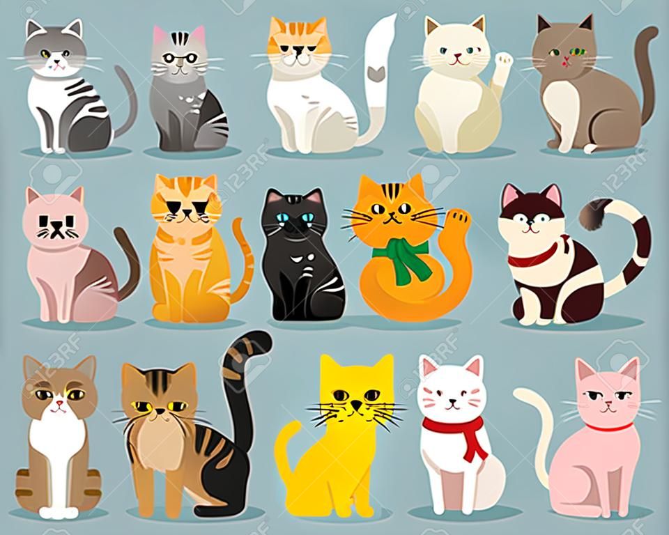Cute vector illustration of cat breeds