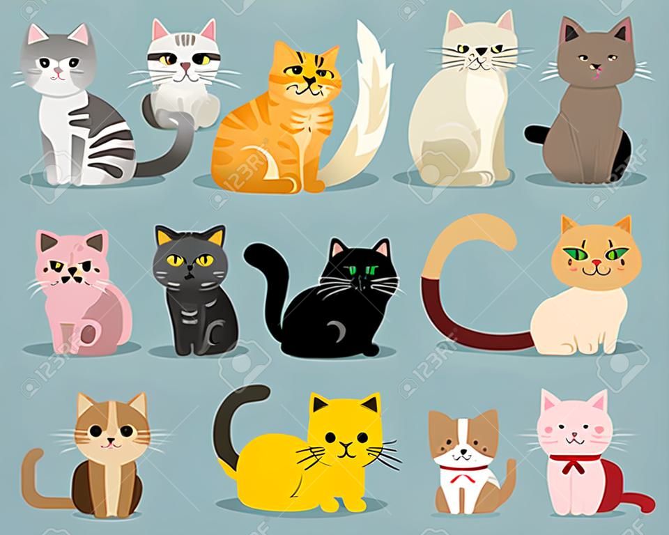 Cute vector illustration of cat breeds
