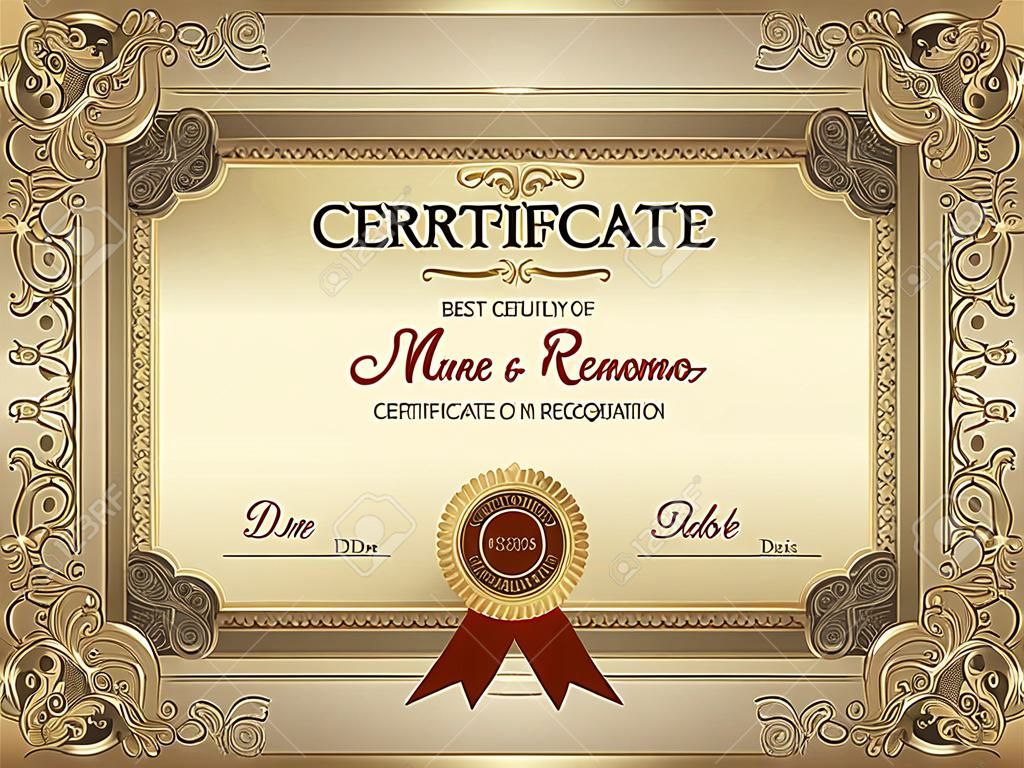 Certificado de la vendimia de la plantilla de reconocimiento con el marco del ornamento