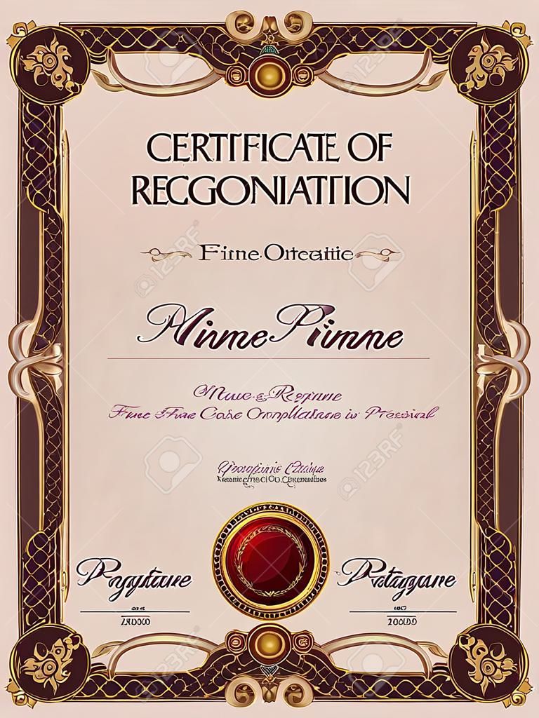 Certificate of Recognition Portrait with Antique Vintage Ornament Frame