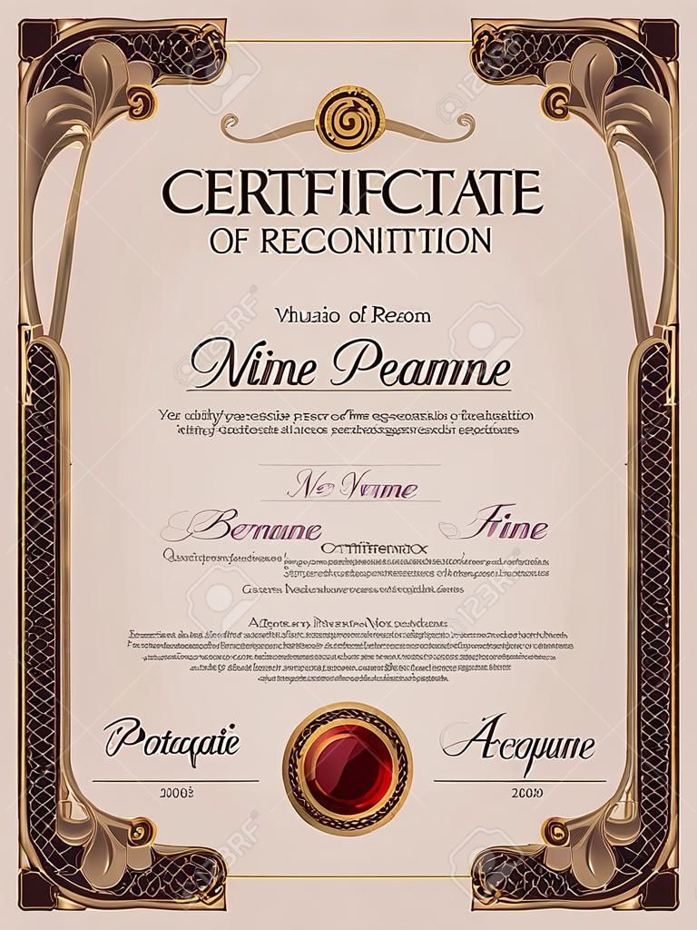 Certificate of Recognition Portrait with Antique Vintage Ornament Frame
