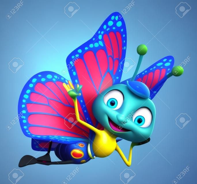 3d weergegeven illustratie van fuuny Butterfly cartoon karakter