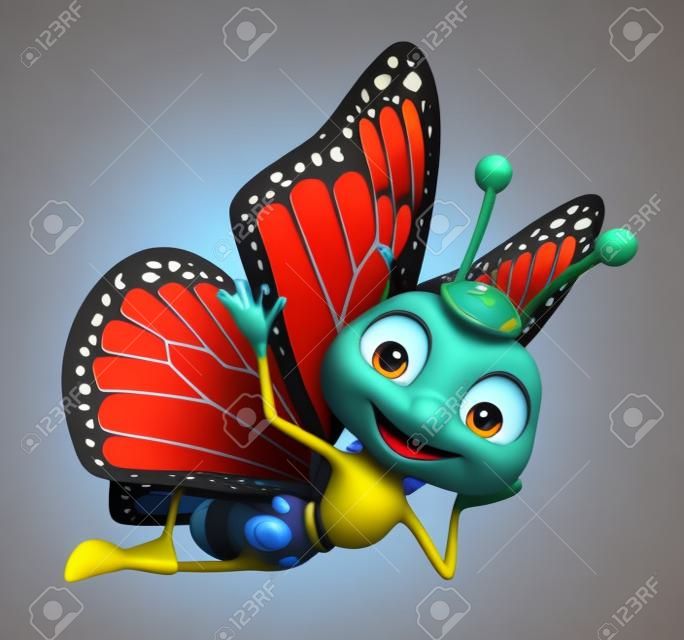 3d weergegeven illustratie van fuuny Butterfly cartoon karakter