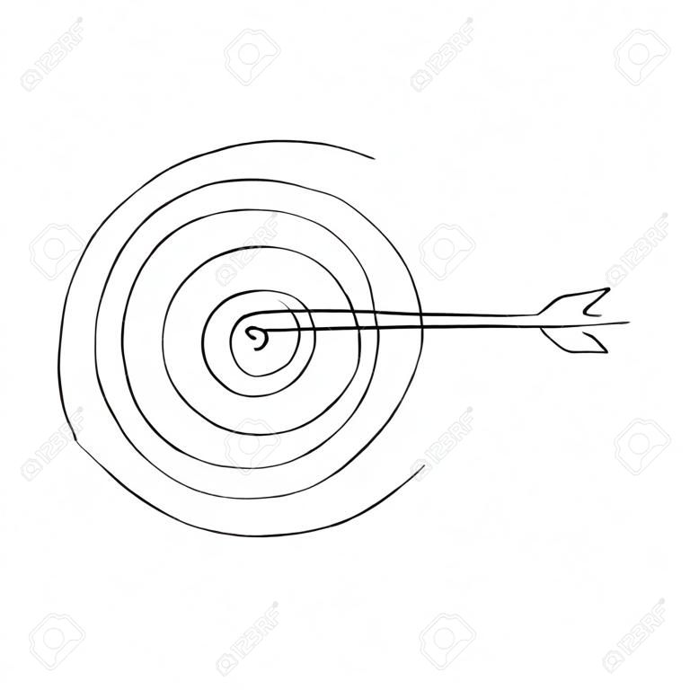 Destinazione con disegno a linee continue a freccia. cerchio obiettivo lineare disegnato a mano. illustrazione vettoriale isolata su bianco.