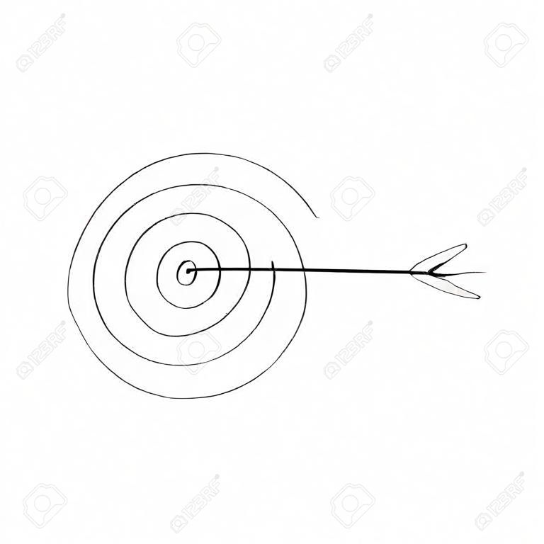 Destinazione con disegno a linee continue a freccia. cerchio obiettivo lineare disegnato a mano. illustrazione vettoriale isolata su bianco.