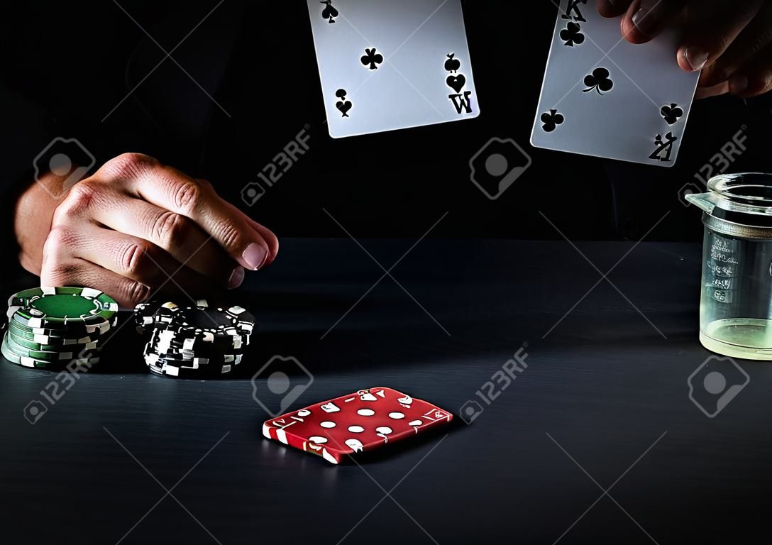 Playing cards with a winning combination of three of a kind or set in a player's hand in a poker club. Luck or success in the casino