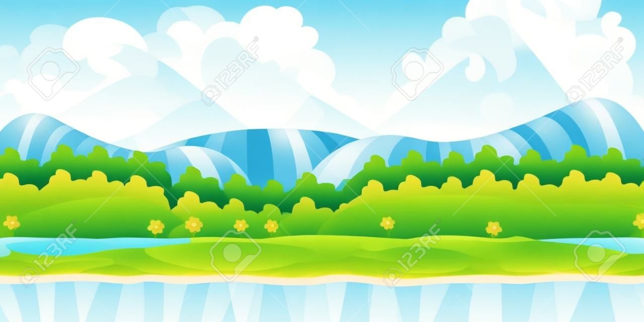 Cute cartoon seamless landscape with separated layers, summer day illustration