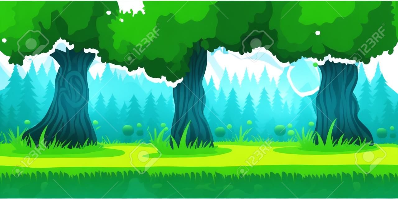 Wald Spiel Hintergrund 2D-Spiel-Anwendung. Vektor-Design. TILEABLE horizontal. Größe 1024x512. Bereit für Parallaxeffekt