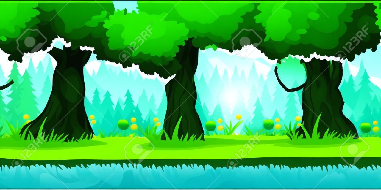 森林ゲームの背景 2 d ゲーム アプリケーション。ベクター デザイン。タイル水平方向に。サイズ 1024 x 512。視差効果の準備ができて