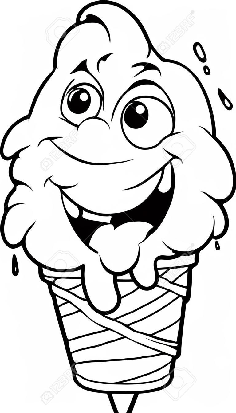 Funny ice cream. Vector illustration. Coloring book for kids.