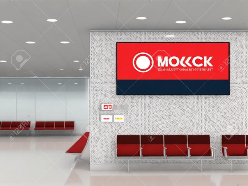Mock up Banner display de tela digital interior sala de espera Edifício público portão do aeroporto